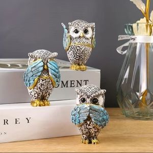 3pcs Owls Statue 'See No Evil, speak no evil, hear no evil" Resin Decoration Set
